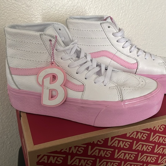 Size 8.5  VANS Barbie x Sk8- Tapered Stackform High White Pink - Picture 2 of 12